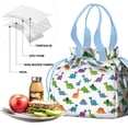thumbnail image 4 of White Dinosaurs Pattern Drawstring Lunch Bag Women - Drawstring Lunch Bag Insulated for Work Office - Stain-Resistant Large Lunchbags for Women with Multi-Pockets, 4 of 6