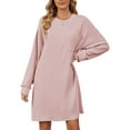 thumbnail image 6 of Deago Women's Knit Long Sleeve Dress Loose Fit Casual Crew Neck Flowy Mini Dresses with Pocket Fall Winter Fashion (Pink, S), 6 of 10