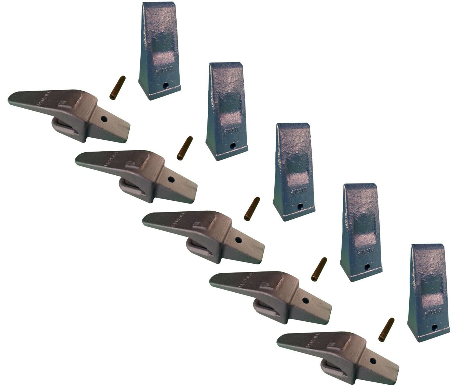 5 Excavator Bucket Combo, Weldon Shanks, HD Long Teeth & Pins, 1" Lip