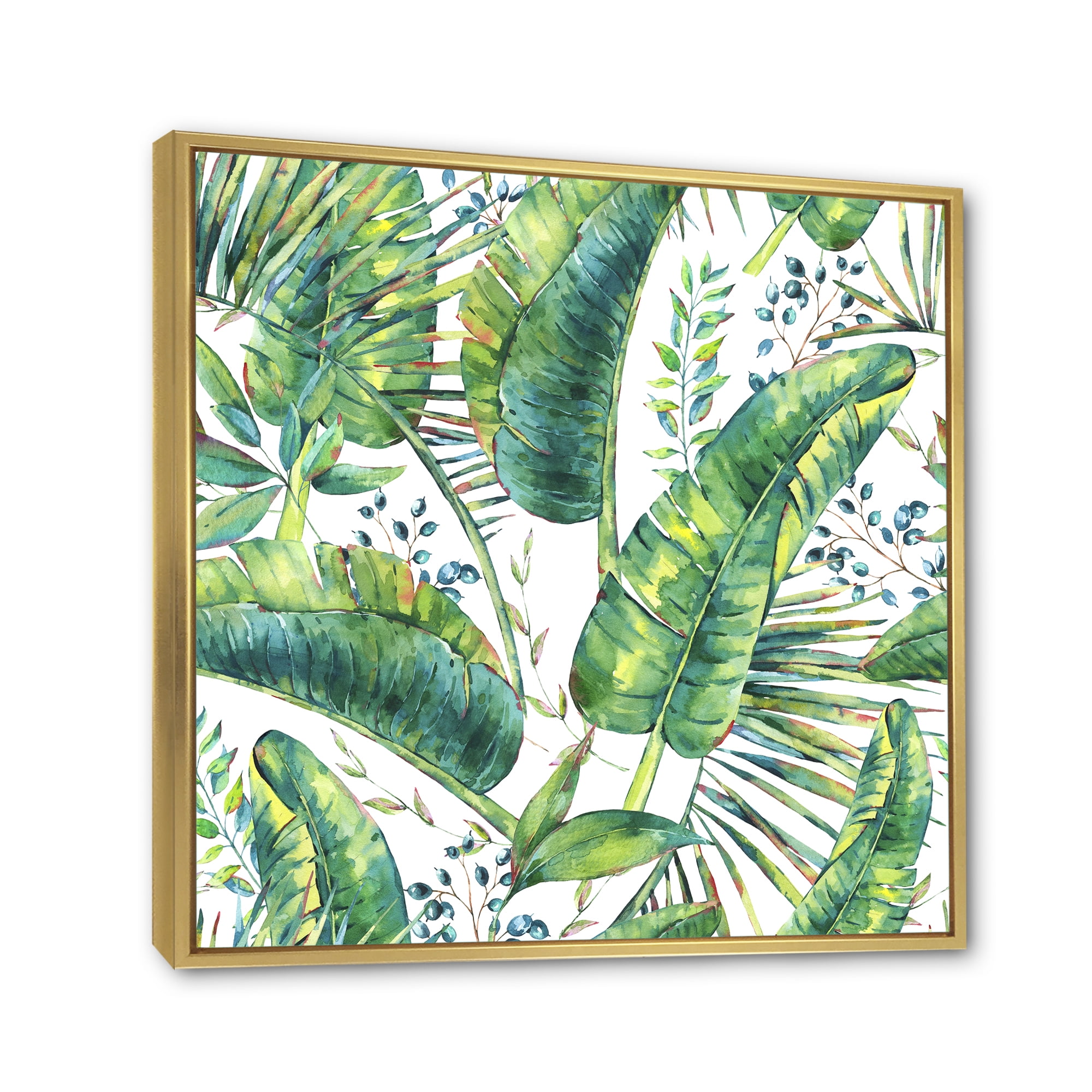 Designart 'Ancient Pattern Of Banana Leaves' Lake House Framed Canvas Wall Art Print