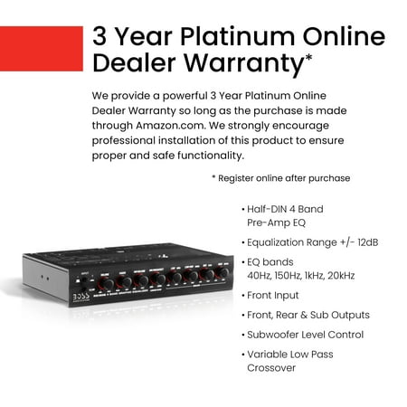 4 Band Pre-Amp Half-DIN Car Equalizer, Subwoofer Output, Dual Color Illumination