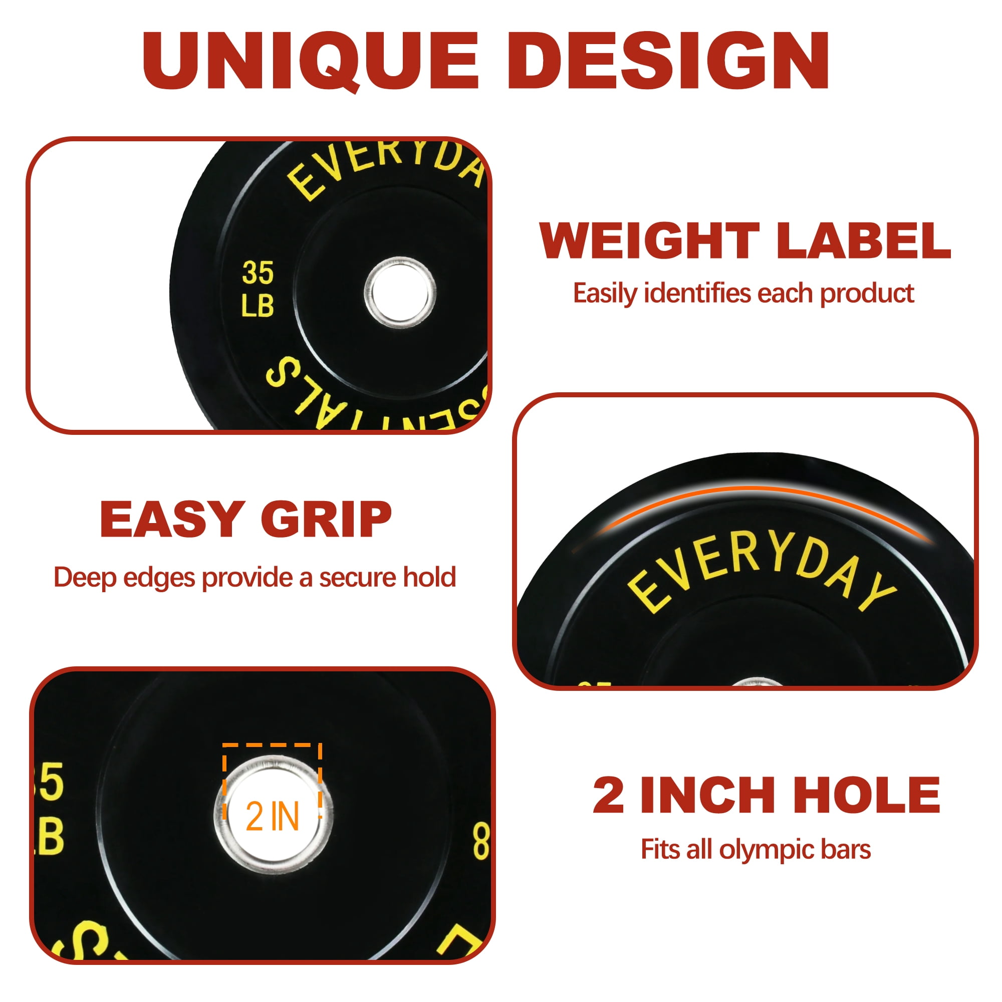 FlexWave Bumper Weight Plates, 35 lb Pair, Black, 2-Inch Hole
