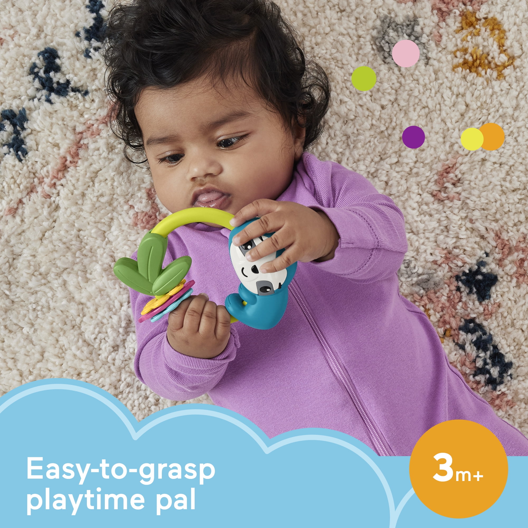 Fisher-Price Slide & Clack Sloth Baby Teether Toy Sensory Activity for Tummy Time for Newborns