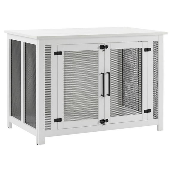 Pemberly Row Transitional Wood Credenza Dog Crate in White and Black