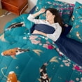 thumbnail image 4 of jejeloiu Rustic Cherry Blossom 7pcs Bedding Comforter Set,Japanese Style Fish Queen Bedding Sets,Cyan Pink Queen Sheet Sets For Kids,Luxury Bedroom Decor Reversible, 4 of 8