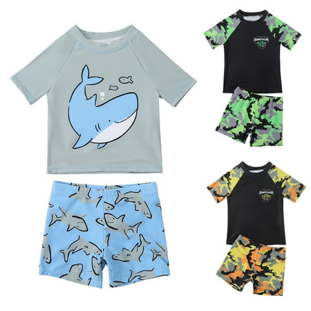 

URMAGIC Toddler/Baby Boys Swimsuit Bathing Suits Set 2-Piece Short Sleeve Rash Guard Swimwear & Swim Trunks Set Sunsuit UPF 50+ 3-6T