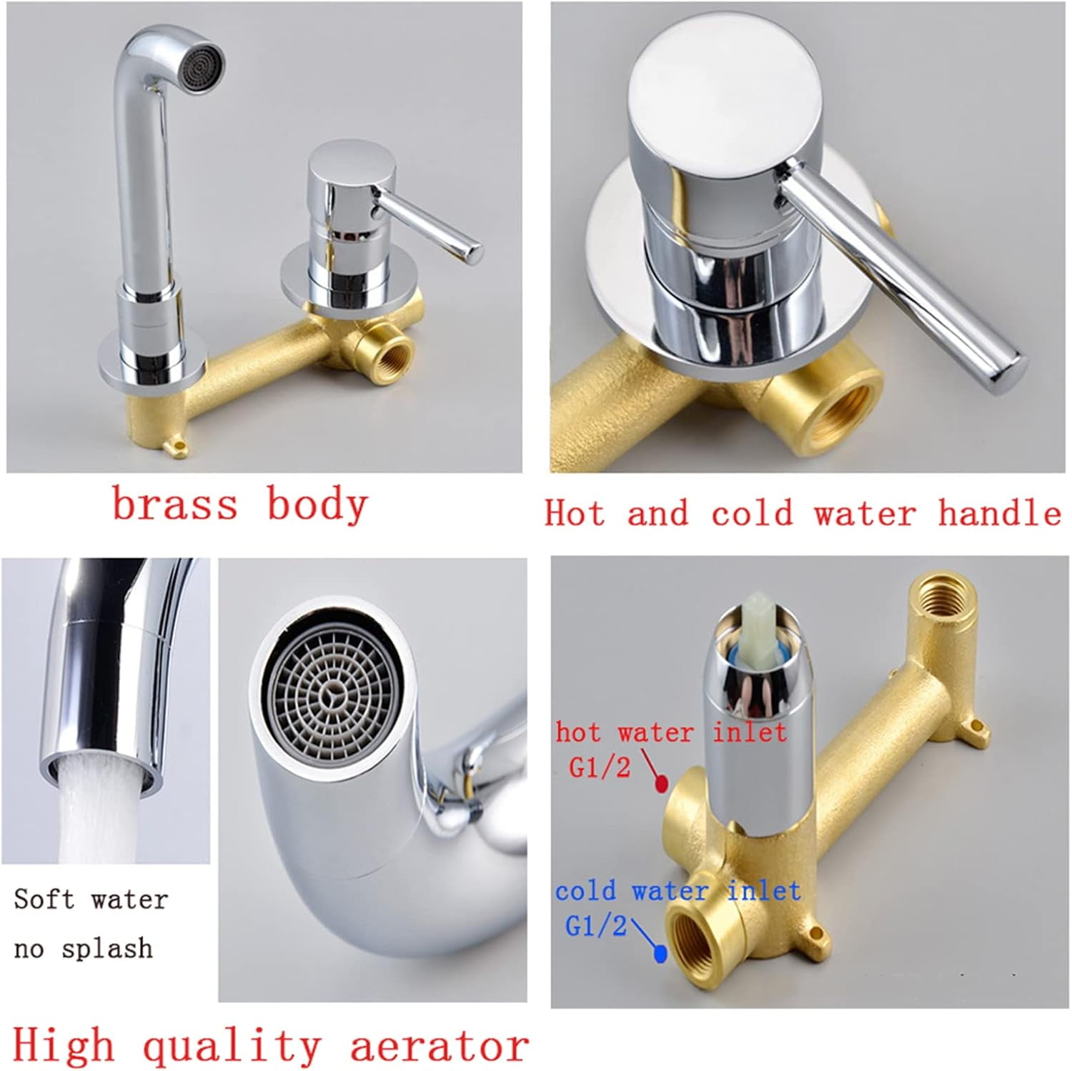 Wall Mount Bathroom Faucet, Single Handle Wall Mounted Bathroom Sink Faucet, Hot and Cold, Basin Mixer Tap Faucet, Chrome Plated, One-Piece