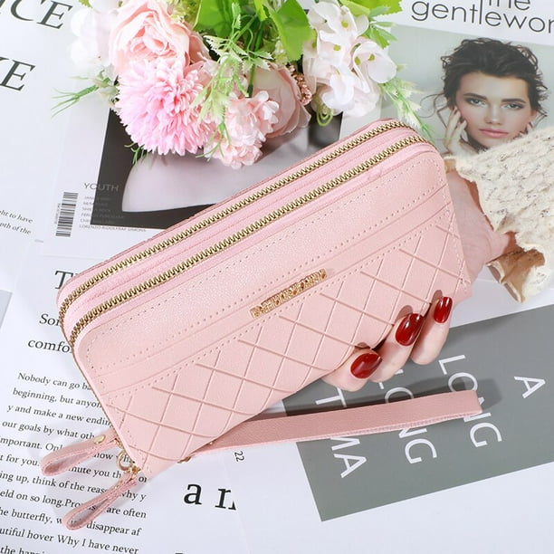 Cartera larga para mujer monederos para mujer monedero con borlas tarjetero carteras con doble cremallera bolso de mano de cuero Pu bolso de