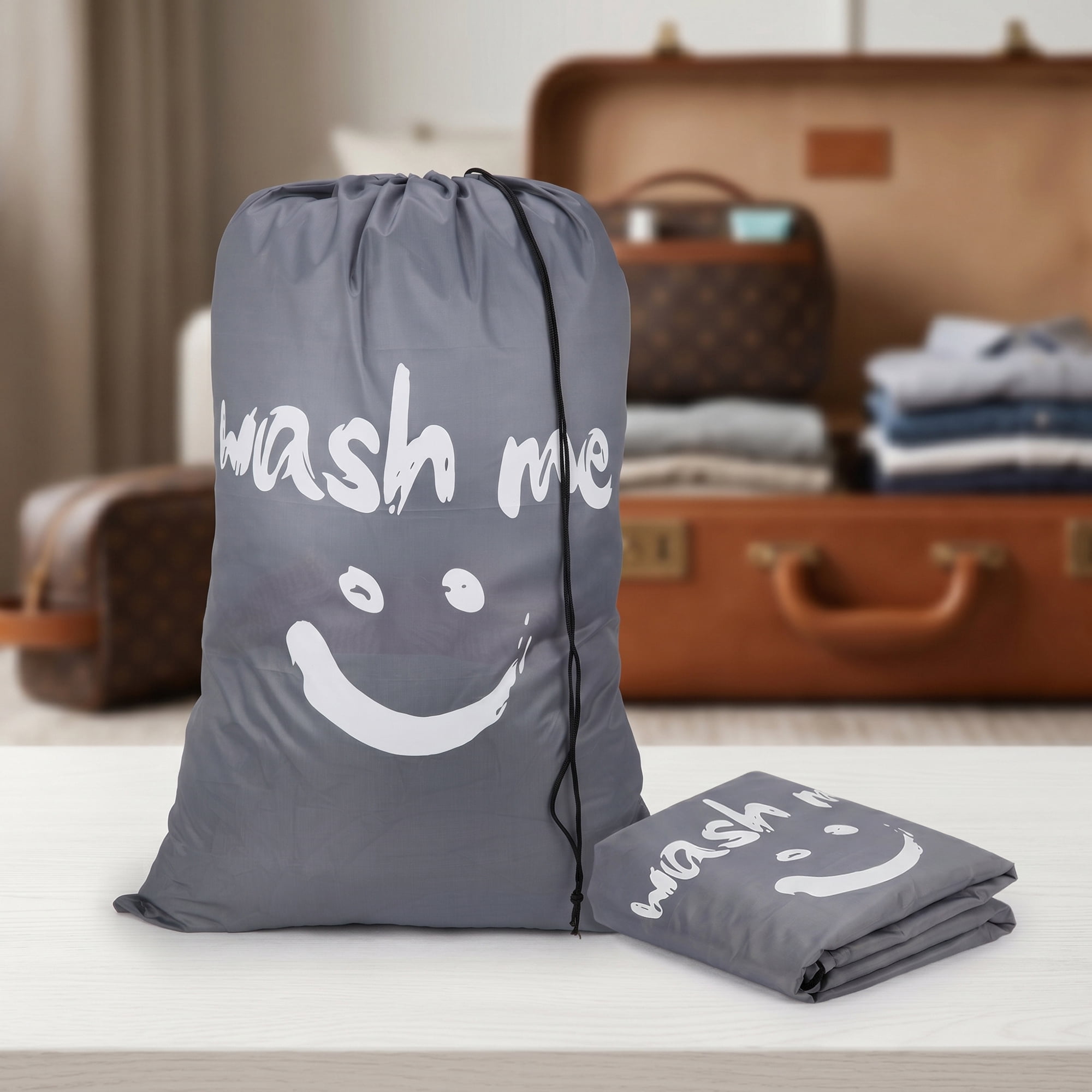 Unique Bargains 2Pcs Waterproof Wet Dry Travel Laundry Bag Gray 24" x 36.2"