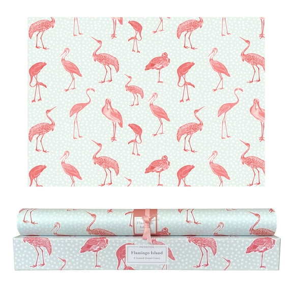 Merriton Scented Drawer Liners, Fresh Scent Paper Liners for Cabinet Drawers, Dresser Shelf, Linen Closet, Perfect for Kitchen, Bathroom, Vanity (6 Sheets) (Flamingo Island)