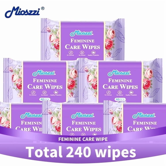 Mioszzi Gentle Daily Feminine Wipes, Hypoallergenic, Alcohol-Free, 6 Packs, 240 Total Count