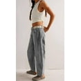 thumbnail image 3 of sicmoss Women's Grey Y2K Vintage Mid Rise Stretchy Barrel Jeans Loose Wide Leg Cropped with Pockets, 3 of 4