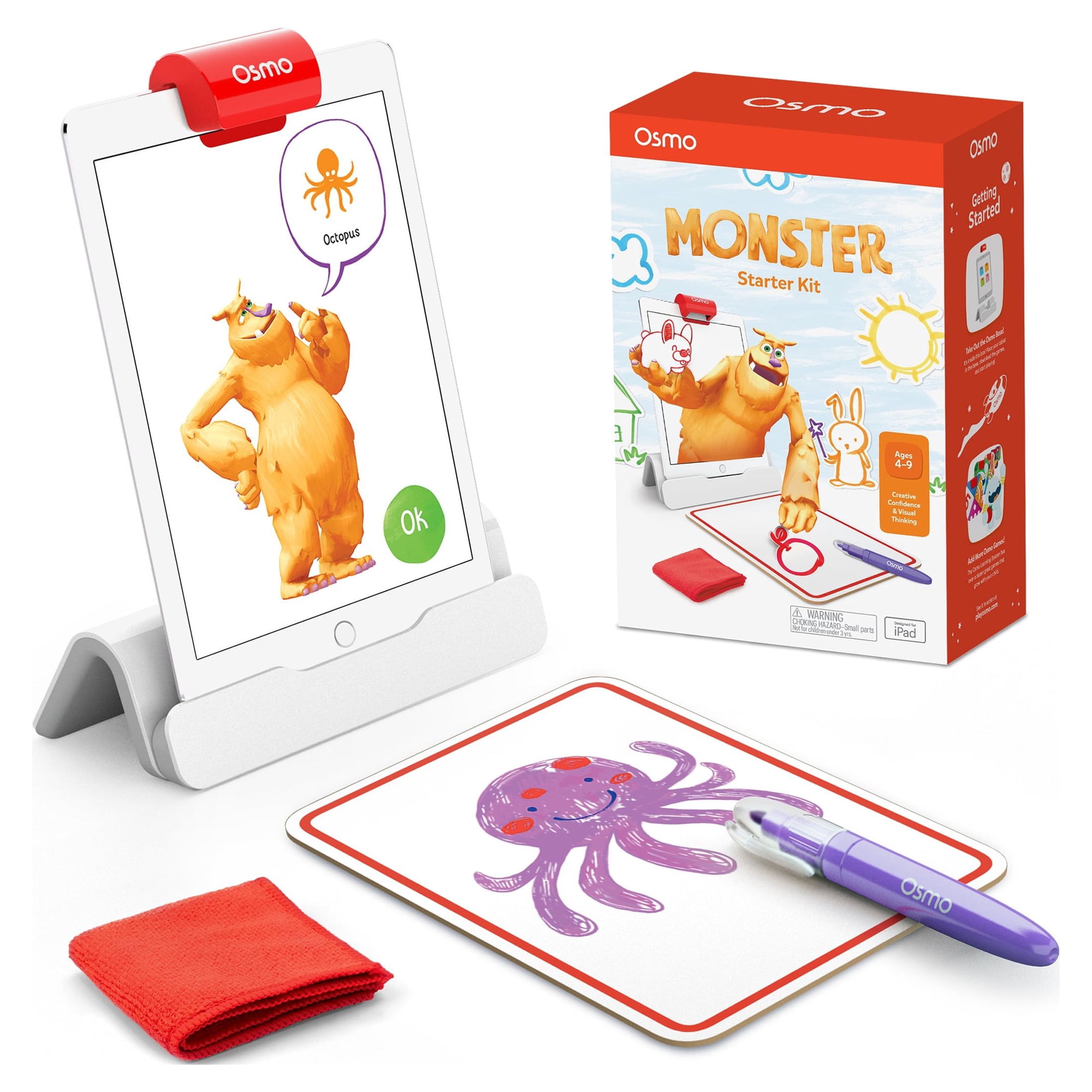 Osmo - Monster Starter Kit for iPad Ages 5-10 3 Educational Games Learn Creative Drawing Cartoon Drawing Physics Toy Erasable Drawing Board Arts and Crafts Art Sets Kids Activities STEM Toys
