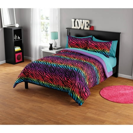 your zone rainbow zebra comforter set, available in multiple prints