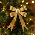 thumbnail image 2 of Christmas Bow Ornament, Iron Bow Hanging Decoration, Metallic Finish with Hanging Loop for Christmas Trees Wreaths and Garlands, Gold, 2 of 6