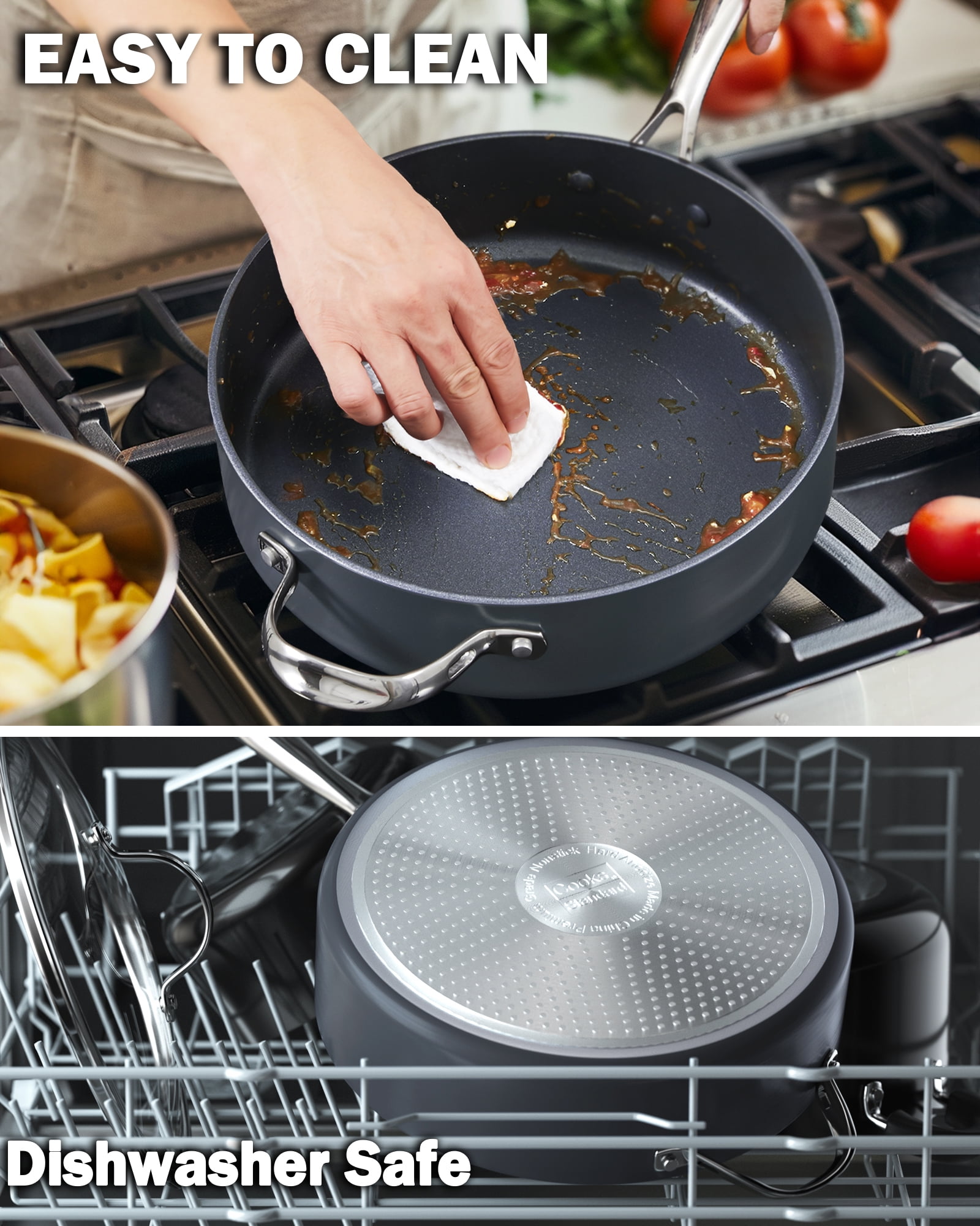 Cooks Standard Classic 4 Quart Hard Anodized Deep Sauté Pan with Lid, 10.5 Inch Ceramic Nonstick Deep Frying Pan, Large Skillet Jumbo Cooker Sartén, Dishwasher & Oven Safe, Induction Cookware