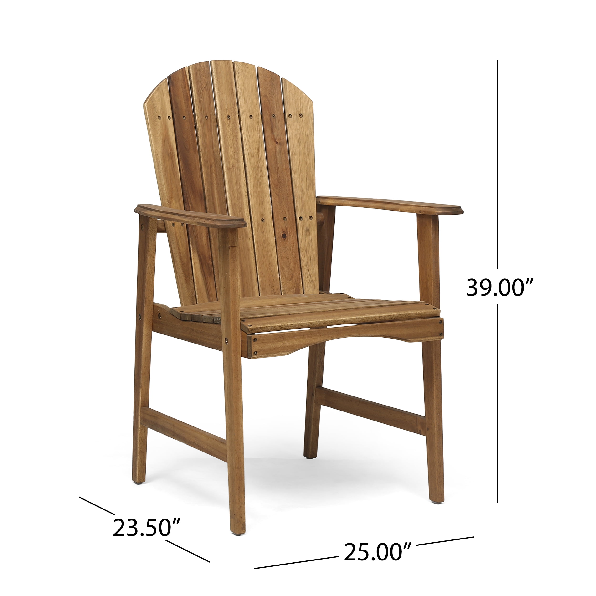Outdoor Weather Resistant Adirondack Chair Set of 2, Acacia Wood Dining Seats for Patio Garden, Natural