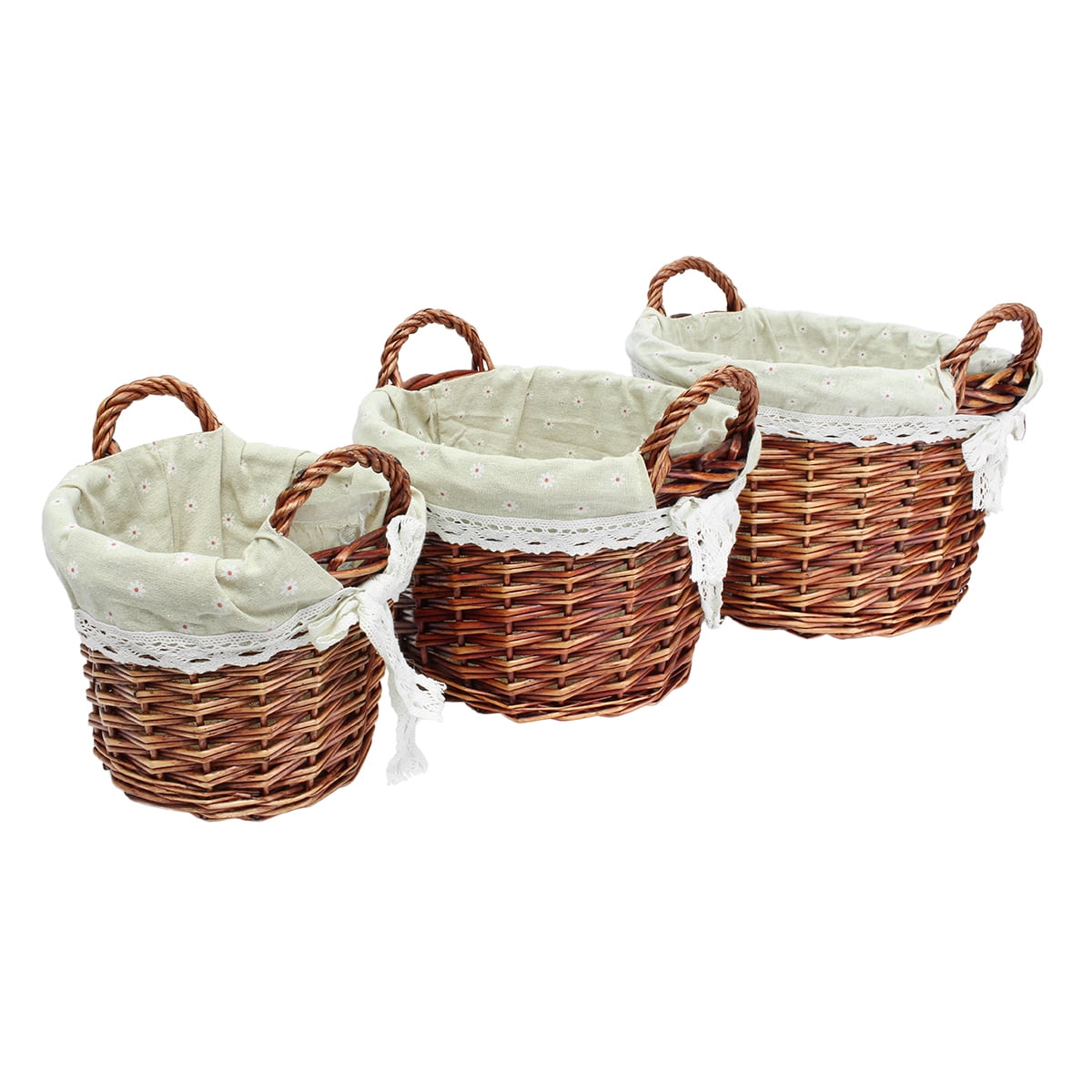 3Pcs Natural Woven Rattan Basket Decorative Nesting Wicker Storage