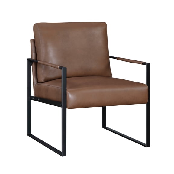 CoSoTower Modern Accent Chair Cushioned Seat Brown Faux Leather Upholstery Black Metal Frame 1PC Style Comfort Durability Elegance Look