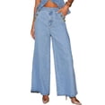 thumbnail image 2 of Women's High Waist Wide Leg Jeans Vintage Gold Buttons Loose Fit Denim Pants with Pockets Y2K Casual Street Jeans Fashion Bottoms Light Blue, 2 of 6