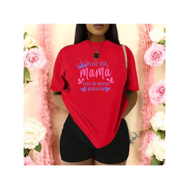 Playera Blusa Mujer De Feliz Día Mamá Eres Mi Mayor Bendición Regalo Día de las Madres Moda Casual Color Rojo Talla Extra Grande Marca Emil SaEs