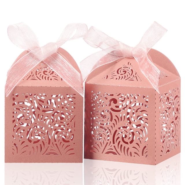 Cajas de regalo COTOPHER de 5 x 5 x 7 cm, color rosa, cortadas con láser, 60 unidades