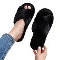 thumbnail image 5 of POROPL Slippers for Women,Plush Warm Fuzzy Cross Band House Shoes Indoor Slip On Bedroom Slippers, 5 of 5