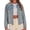 Blue, variant on Women's Cropped Faux Denim Jacket Pearl Studded Lapel Long Sleeve Faux Jean Jacket with Chest Pockets