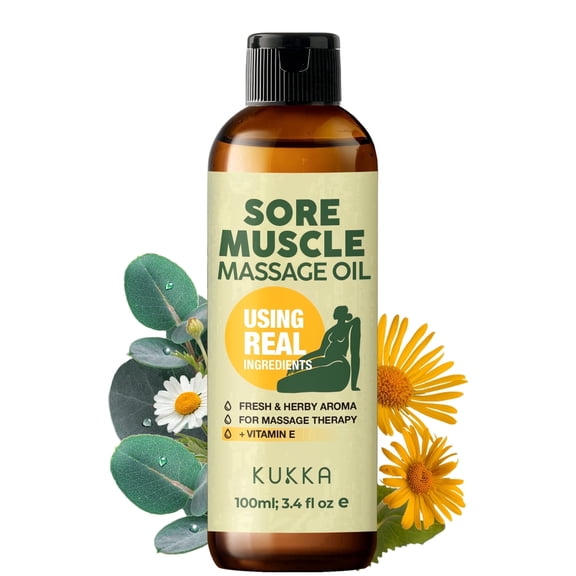 Kukka Sore Muscle Massage Oil with Eucalyptus & Roman Chamomile - 3.4 fl oz - Fast-Absorbing Relaxing Body & Face Oil for Spa & Yoga