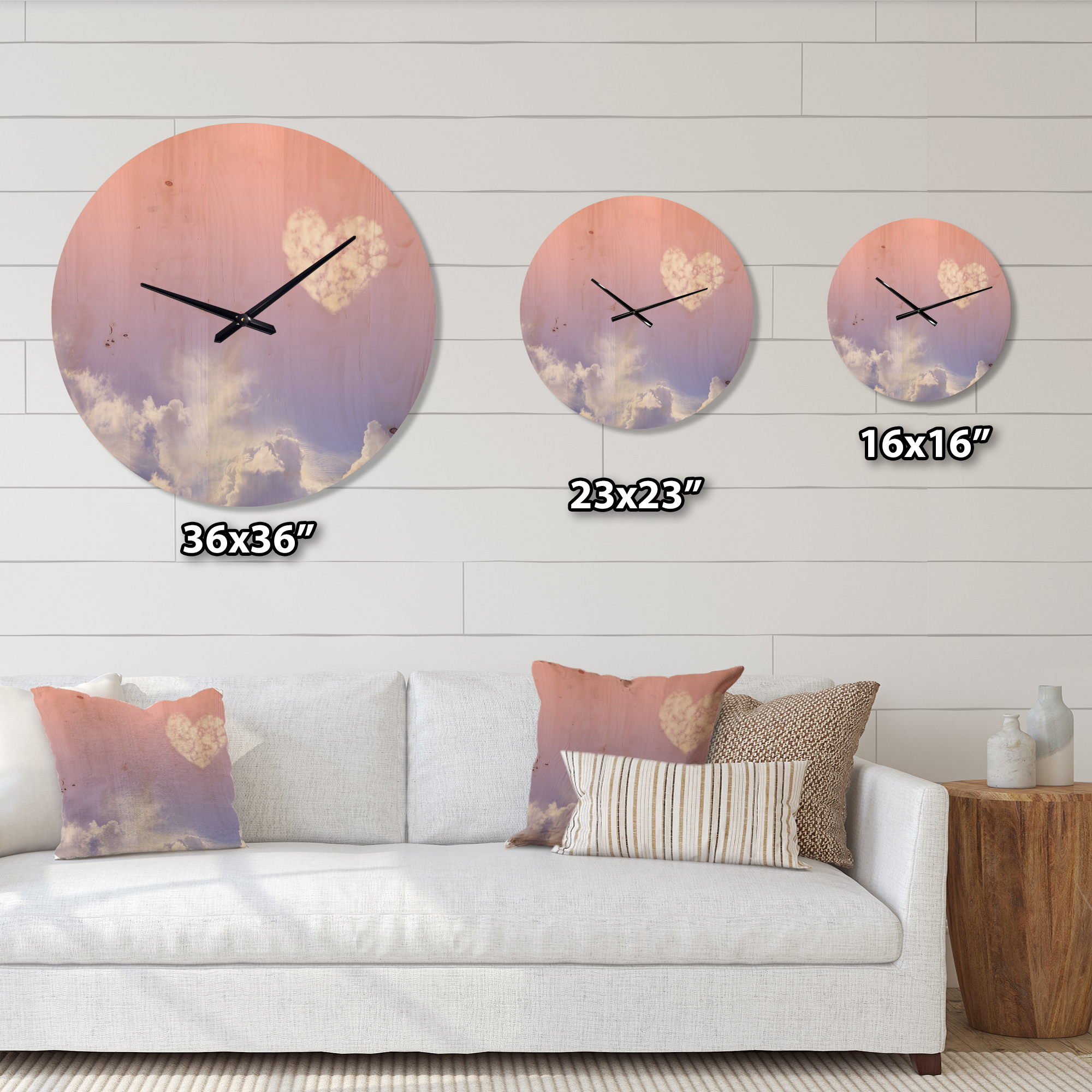 Designart 'Love is in the Air Cloud Heart' Modern Wood Wall Clock