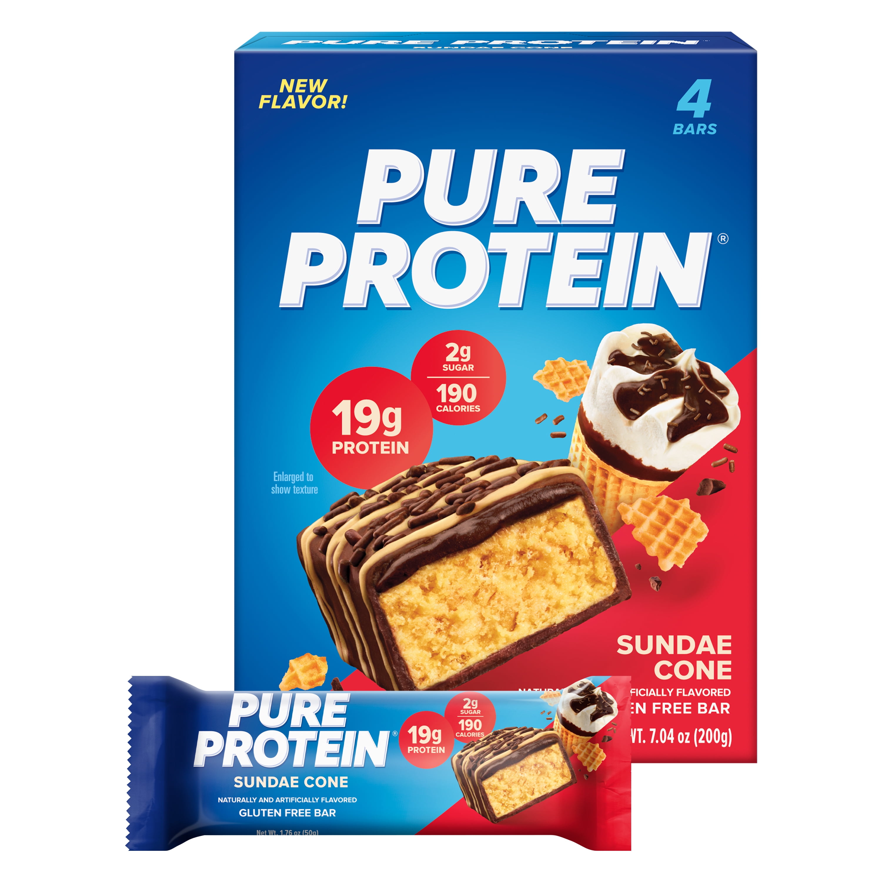 Pure Protein Bars, Sundae Cone, 19g Protein, Gluten Free, 1.76 oz, 4 Ct