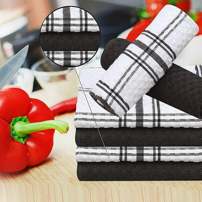 100% Cotton Waffle Weave Check Plaid Dish Cloths, 12 x 12 Inches, Super  Soft and Absorbent Dish Towels Quick Drying Dish Rags, 16-Pack, White &  Black 