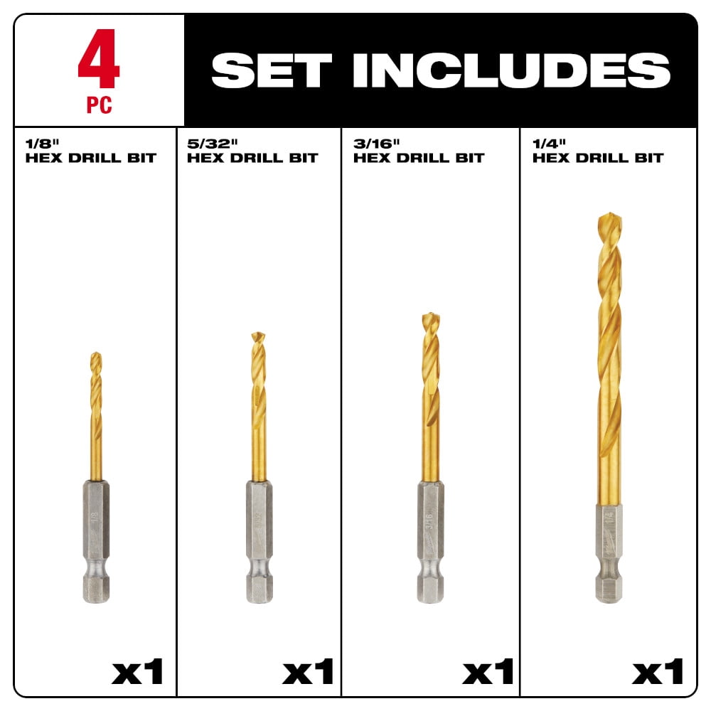 Milwaukee Tool 4 PC SHOCKWAVE RED HELIX Titanium Drill Bit Set