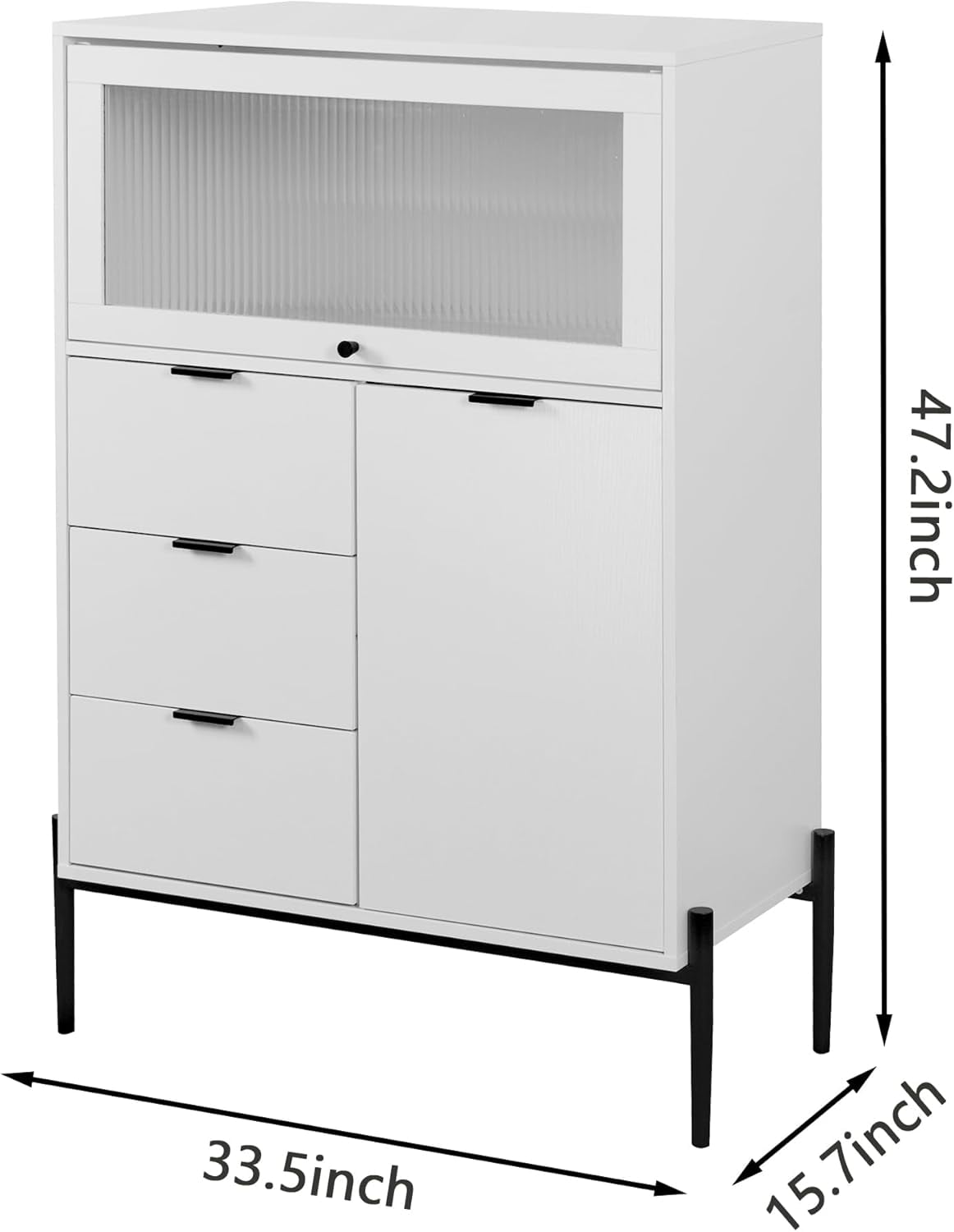 EXRACING Modern Sideboard Cabinet with 3 Drawers, 1 Solid Door & 1 Glass Door, Storage Buffet for Kitchen, Dining Room, Hallway, 33.46" W