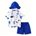 thumbnail image 3 of OSOLU Boys Summer Hawaiian Beach Outfits Short Sleeve Button Up Shirts And Shorts With Bucket Hat 3 Piece Set 3-8Y Trendy Outfit, 3 of 9