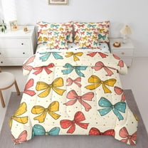 Erosebridal Colorful Bow Bedding, Vintage Ribbon Bed in a Bag, Old Fashion Reversible Bed Set, Ultra Soft Room Decoration, 7 Pieces
