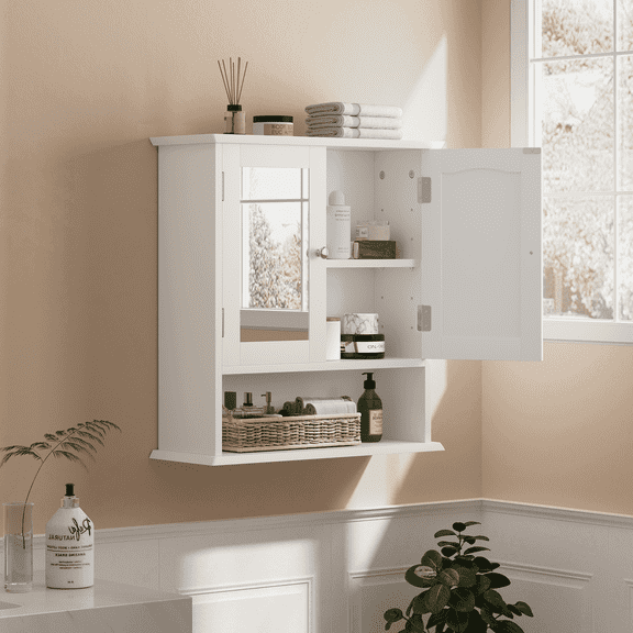 Smuxee Wall Bath Storage Medicine Cabinet with Mirror Door, White