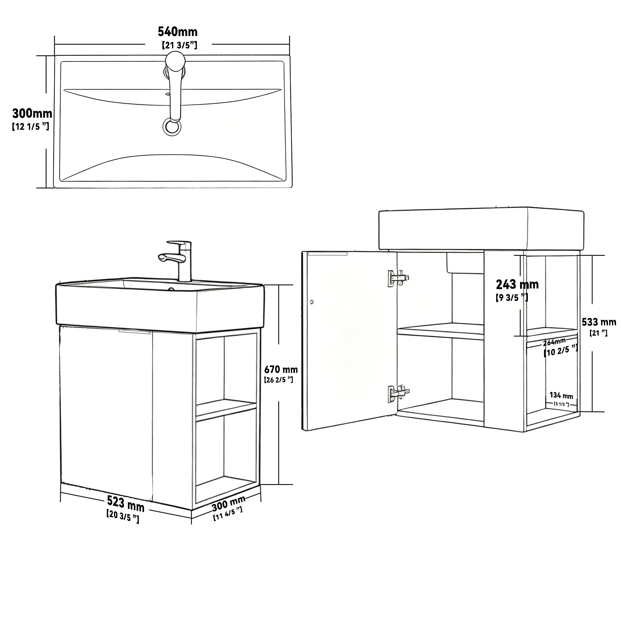 Leumius 21.6" Floating Bathroom Vanity with Ceramic Sink,Floating Bathroom Sink Cabinet for Small Space,Bathroom,Brown