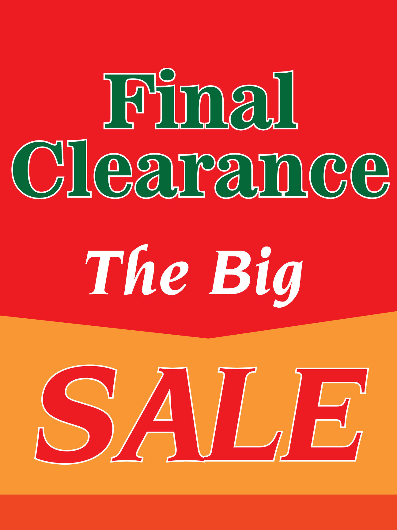 Final Clearance The Big Sale Orange & Red Retail Display Sign, 18"w x