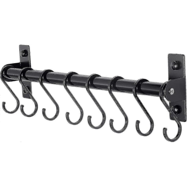 Pot Rack - Pots And Pans Hanging Rack Rail With 8 Hooks, Pot Hangers For Kitchen, Wall Mounted, Black