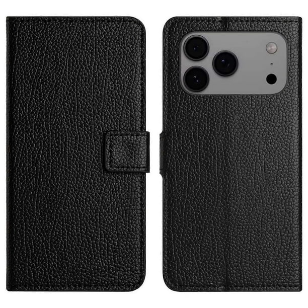 For iPhone 17 Pro Max Case PU Leather Wallet Phone Cover Litchi Texture, Black
