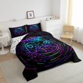 thumbnail image 3 of YST Blue Gaming Comforter Sets for Boys Girls Colorful Gamer Room Decor Gamepad Neon Sign Bedding Sets Queen,Rainbow Circle Geometric Quilt Set Game Controller Reversible Comforter 3pcs,Black, 3 of 6