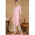 thumbnail image 2 of DWEEP SARA Kurta Droite Brodée en Mélange de Coton Blanc pour Femmes 3TG Tunique Ethnique Imprimée Haut Manches 3/4 Col Rond Tenue Festive, 2 of 8