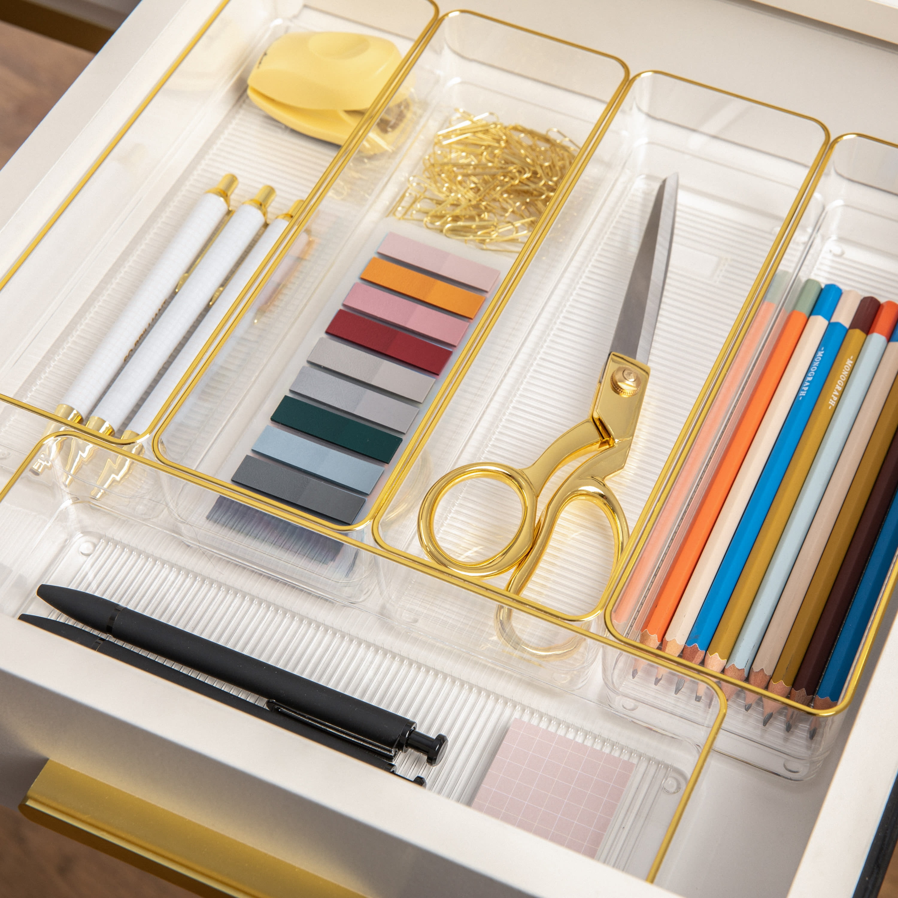 Martha Stewart Miles Plastic Stackable Office Desk Drawer 6 Piece Organizer  Set Clear - Office Depot