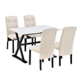 thumbnail image 3 of Seizeen 5 Piece Dining Table Set, Kitchen Table Set with Faux Marble Tabletop and Upholstered Chairs for 4, Solid Wood Dinette Set for Breakfast Nook, Dining Room, White + Beige, 3 of 8