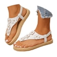 thumbnail image 2 of Womens Flat Thong Sandals Round Open Toe Flip Flops Slip On Slide Dressy Summer Beach Walking Shoes Flower Flats, 2 of 8