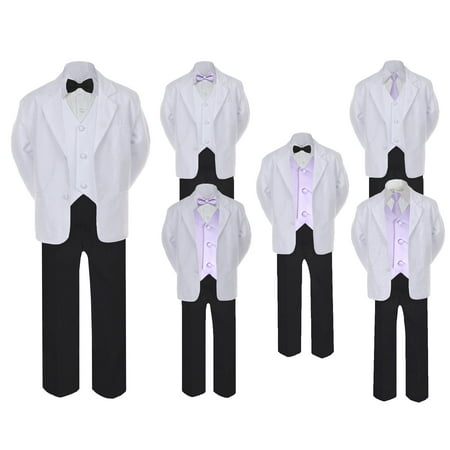 

5-7pc Formal Black White Suit Set Lilac Bow Necktie Vest Boy Baby Sm-20 Teen