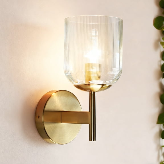 Antique Bronze Bell-Shaped Wall Sconce with Ribbed Glass Shade for Indoor Lighting,Wall Sconce,Bathroom sconce