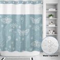 thumbnail image 3 of No Hook Shower Curtain, Blue Butterfly Botanical Shower Curtains for Bathroom with See Through Top Window, Summer Plants Line Art Waterproof & Washable Bath Curtain Standard 72"x72", 3 of 9