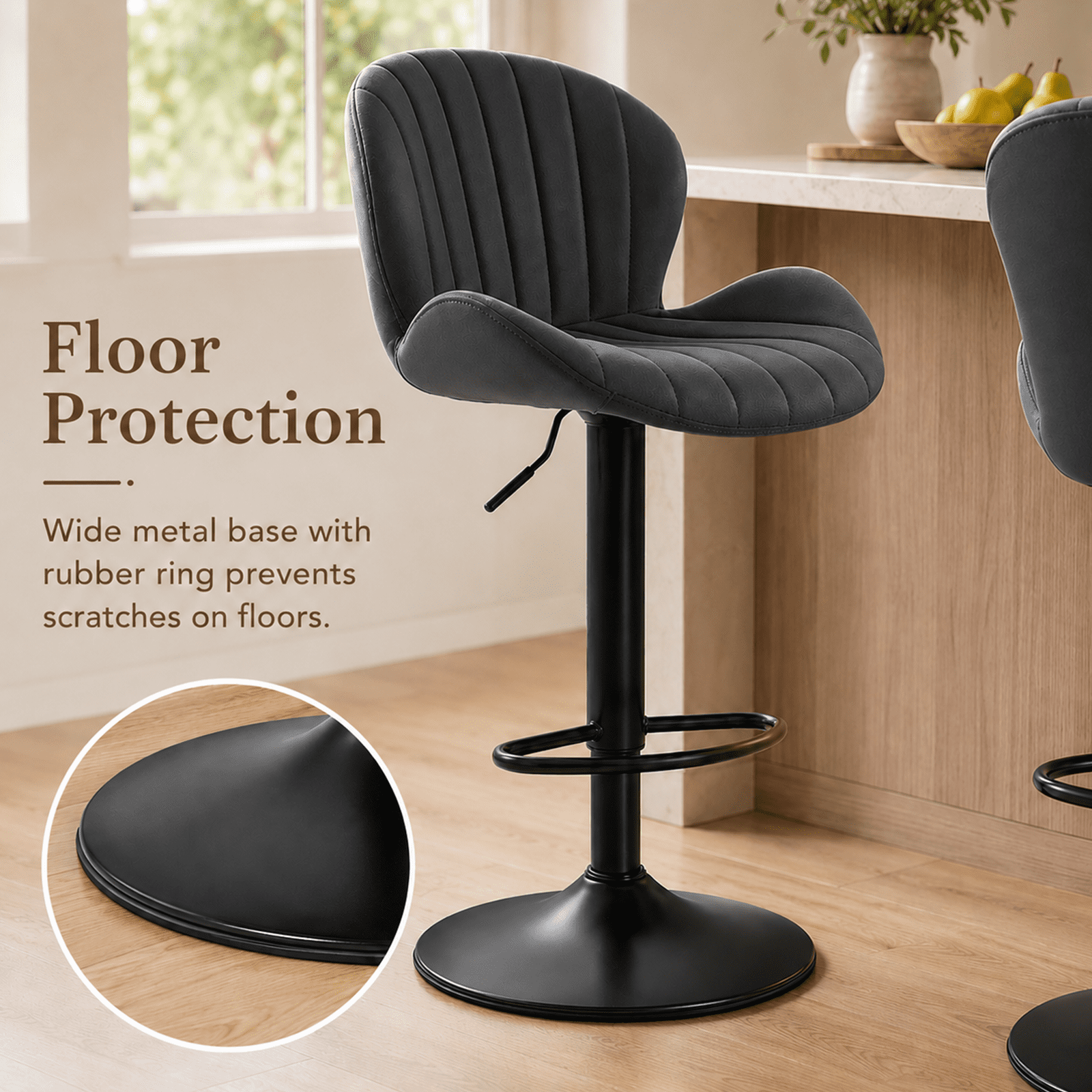 Alvantor Bar Stools Set of 2, Adjustable Swivel Barstools, Fabric Upholstered Barstools Counter Height with Backrest for Bar and Kitchen Island